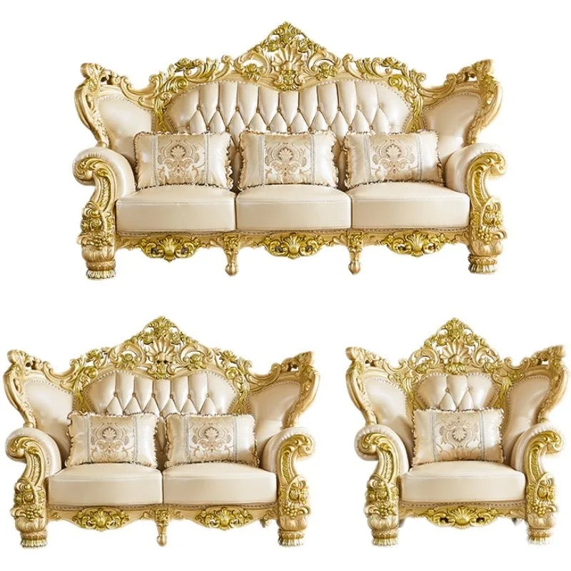 2023 New Arrival Antique European Sofa Baroque Style Classic Design Real Leather Sofa Set 