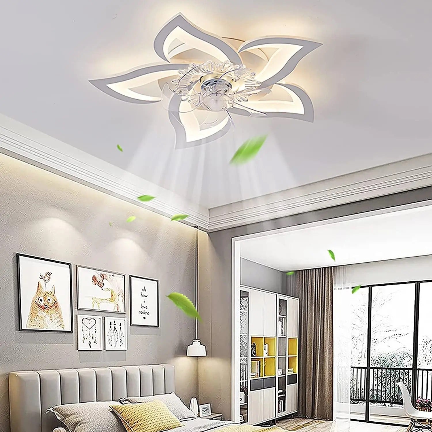 Modern Ventilation Fans Indoor Bedroom, Kitchen Remote Control 3 Color Ceiling Led Light Fans