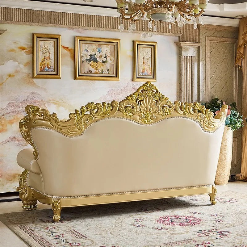 2023 New Arrival Antique European Sofa Baroque Style Classic Design Real Leather Sofa Set 