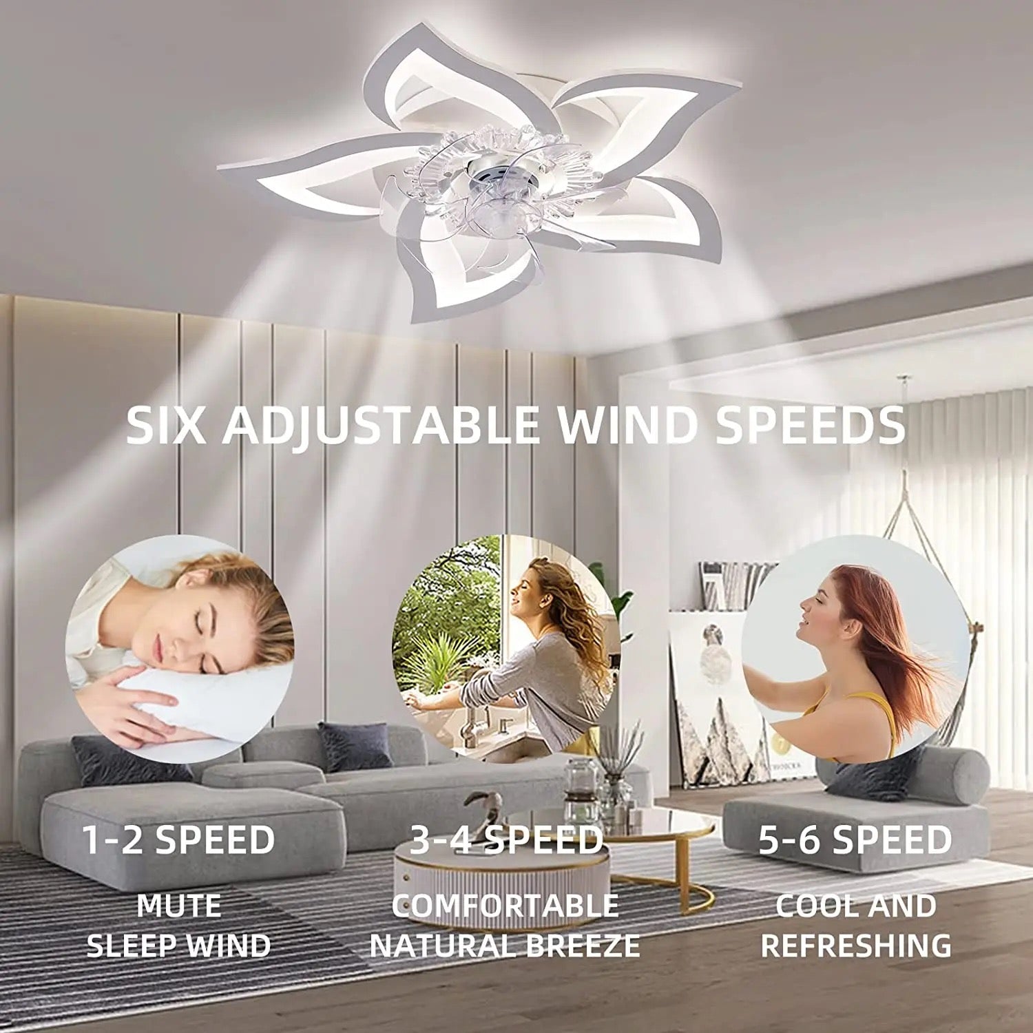 Modern Ventilation Fans Indoor Bedroom, Kitchen Remote Control 3 Color Ceiling Led Light Fans