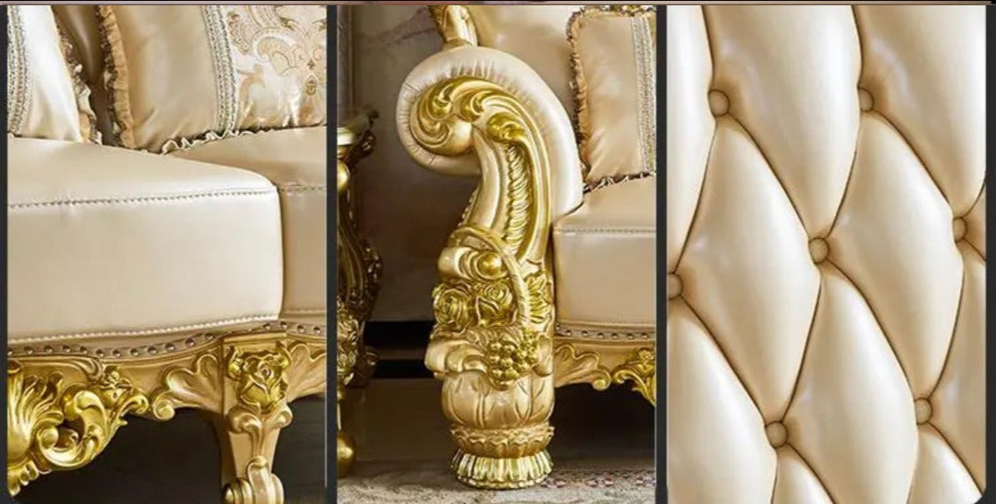 2023 New Arrival Antique European Sofa Baroque Style Classic Design Real Leather Sofa Set 