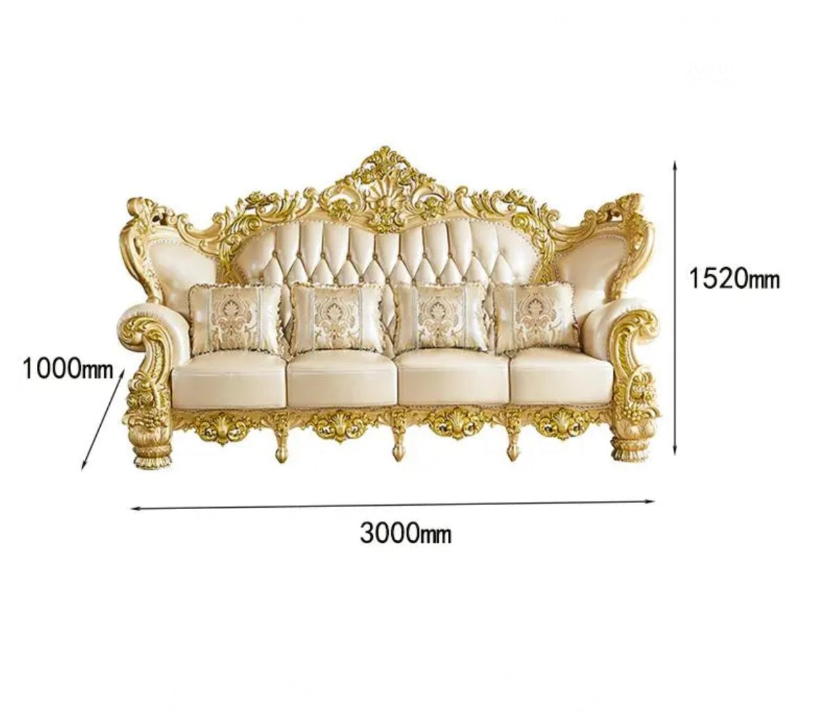 2023 New Arrival Antique European Sofa Baroque Style Classic Design Real Leather Sofa Set 