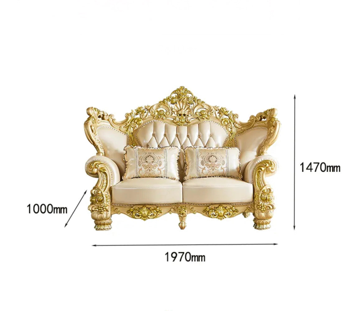 2023 New Arrival Antique European Sofa Baroque Style Classic Design Real Leather Sofa Set 