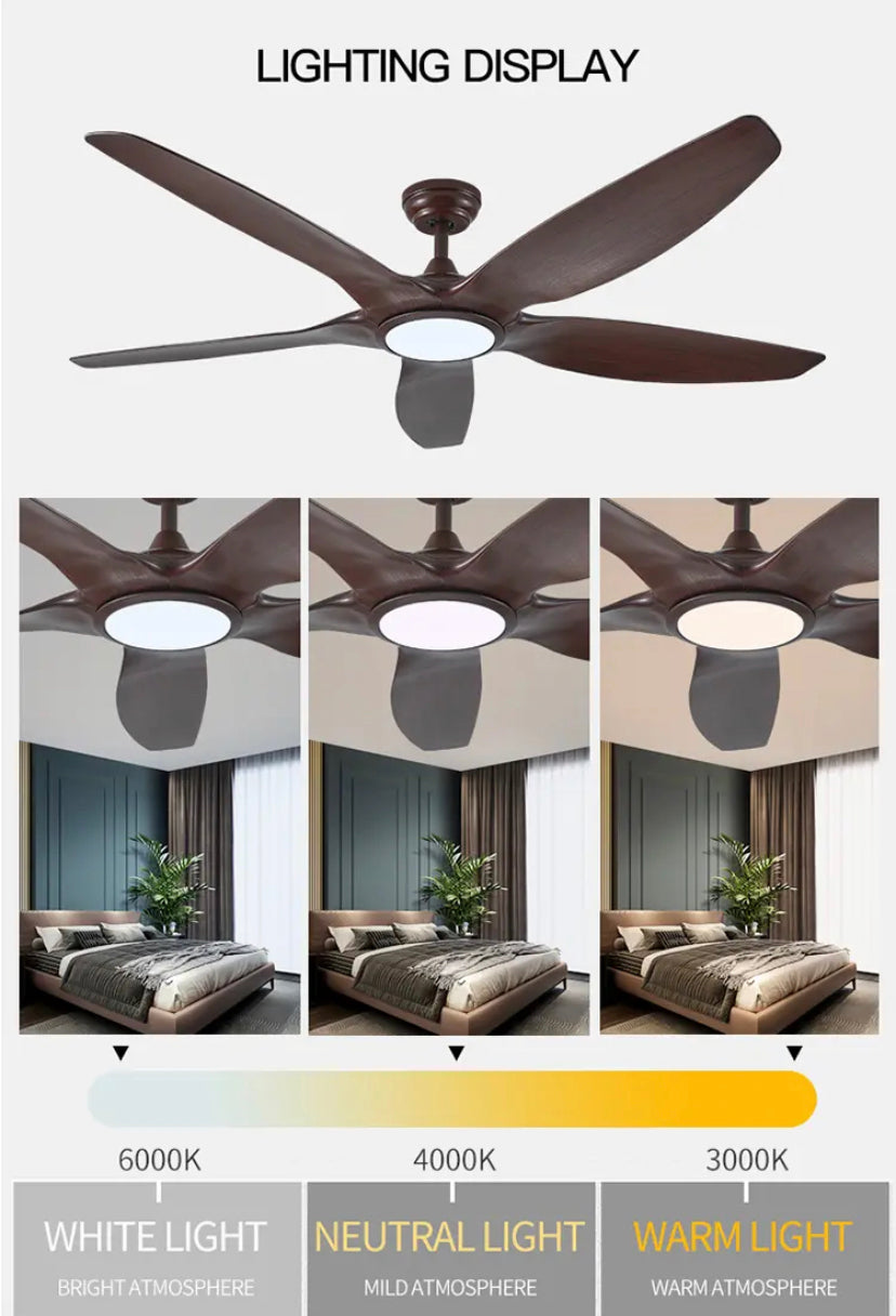 Modern Ventilation Fans Home, Hotel Dining Room, Living Room, Bedroom 60 Inch Big Ceiling Fan With Led Light