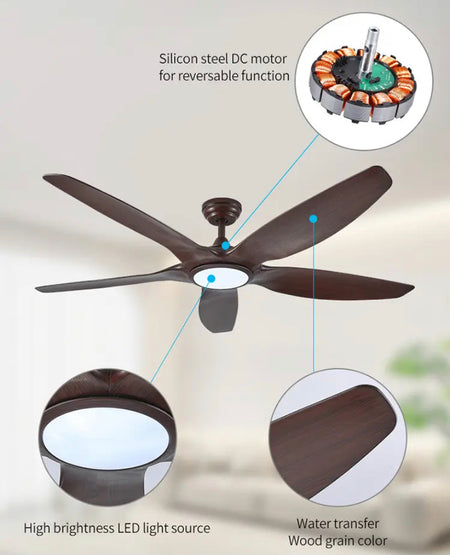 Modern Ventilation Fans Home, Hotel Dining Room, Living Room, Bedroom 60 Inch Big Ceiling Fan With Led Light