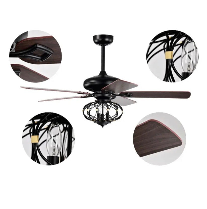 Modern Ventilation Fans 52 Inch Indoor Decorative Ceiling Fan Light Bedroom, Dining Room, Living Room Adjustable Air Conditioning