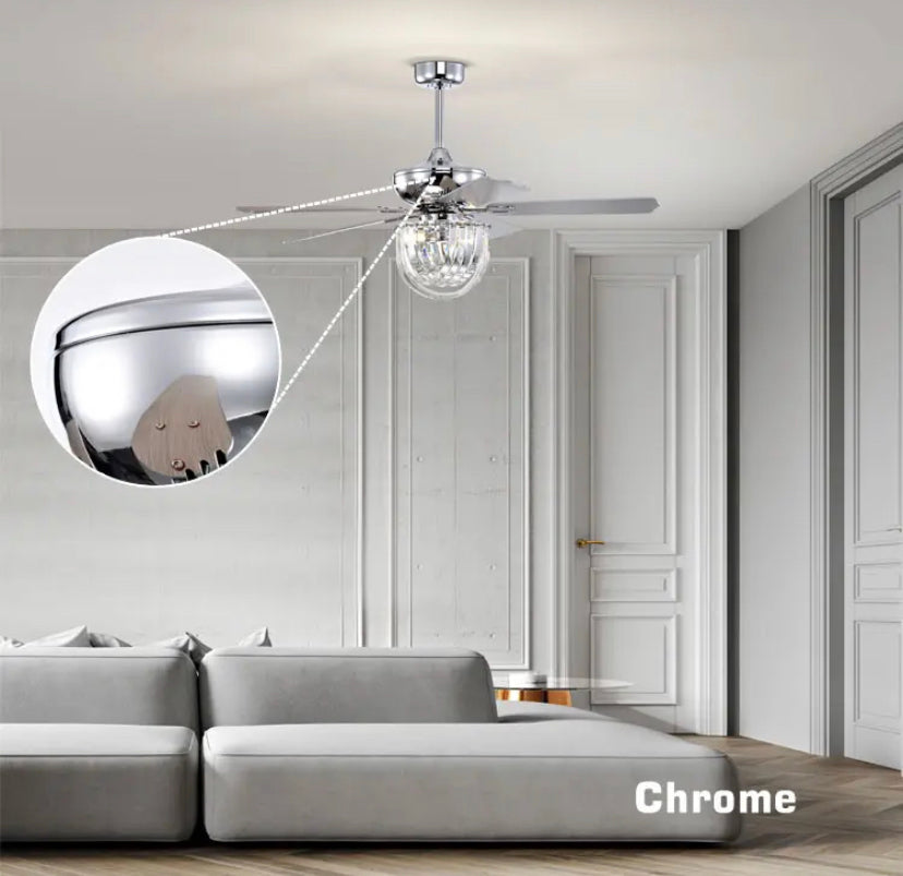 Modern Residential Ventilation Fans Home Decorative Remote Control Crystal Ceiling Fan Light Living Room , Dining Room, Bedroom Led Ceiling Fan 