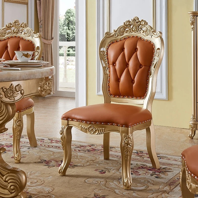 Dining Chairs Golden Foil Hand Carved Italian Baroque Design Dining Room Furniture