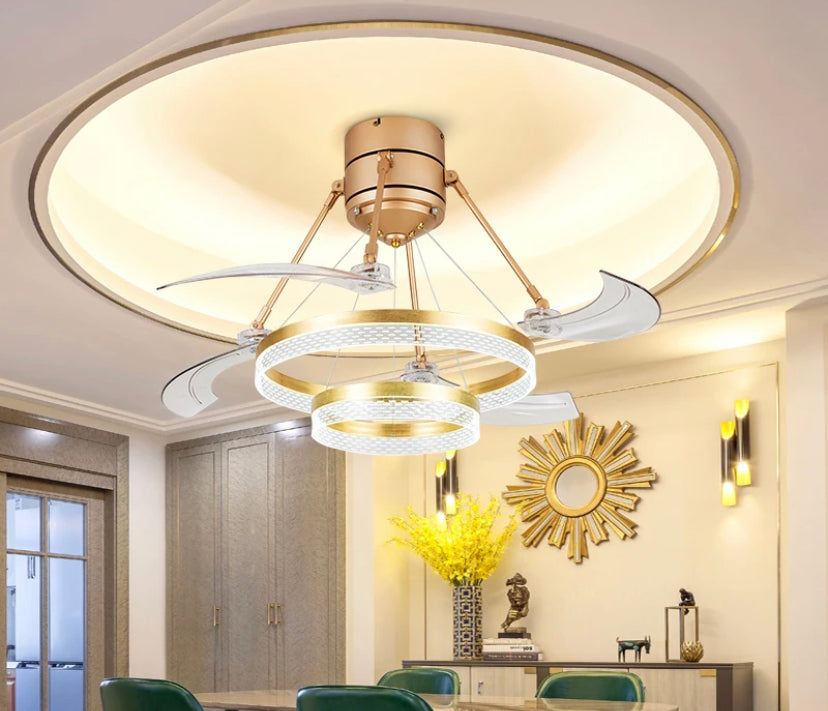 Modern Ventilation Fans 48 Inch Indoor Home Bedroom, Living Room Led Retractable Ceiling Fan Remote Ceiling Light