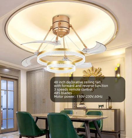 Modern Ventilation Fans 48 Inch Indoor Home Bedroom, Living Room Led Retractable Ceiling Fan Remote Ceiling Light