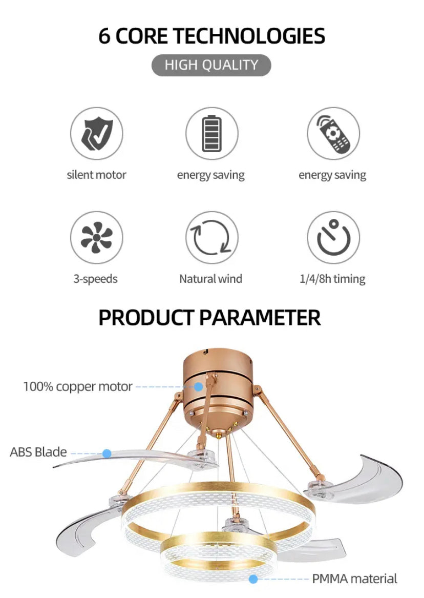 Modern Ventilation Fans 48 Inch Indoor Home Bedroom, Living Room Led Retractable Ceiling Fan Remote Ceiling Light