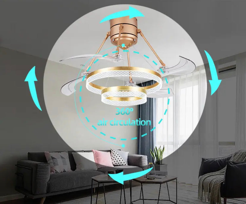 Modern Ventilation Fans 48 Inch Indoor Home Bedroom, Living Room Led Retractable Ceiling Fan Remote Ceiling Light