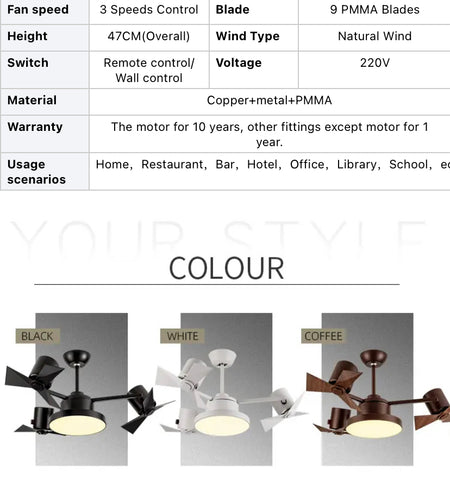 Designer Ventilation Fans Indoor Low Noise Ceiling Fan Bedroom, Dining Room, Living Room Ceiling Fan Light