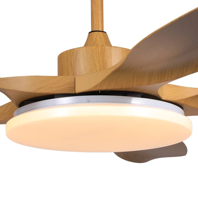 Modern Nordic Ventilation Fans 5 Solid Wood Blades Ceiling Light Retro Household Fan Lights