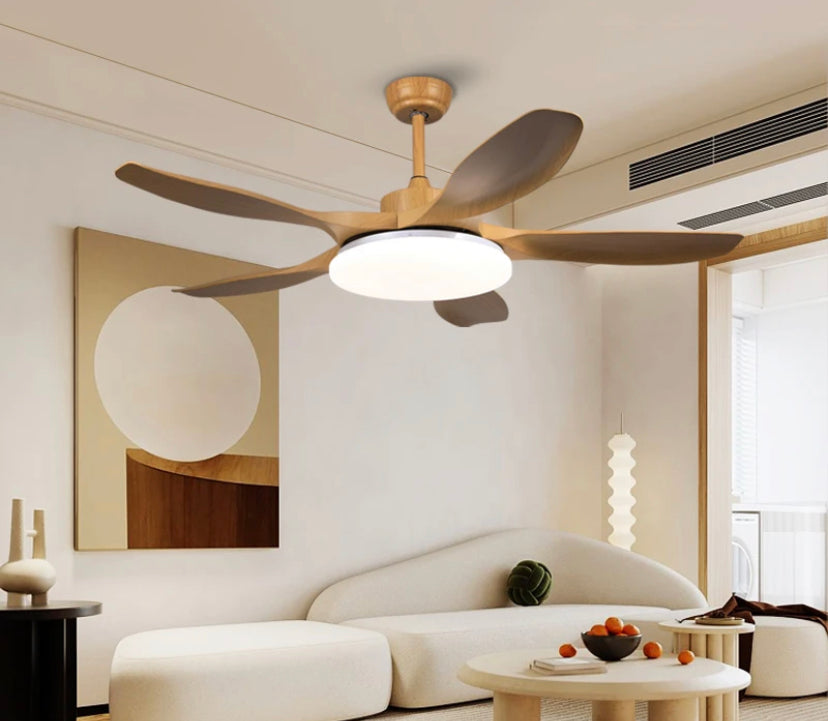 Modern Nordic Ventilation Fans 5 Solid Wood Blades Ceiling Light Retro Household Fan Lights