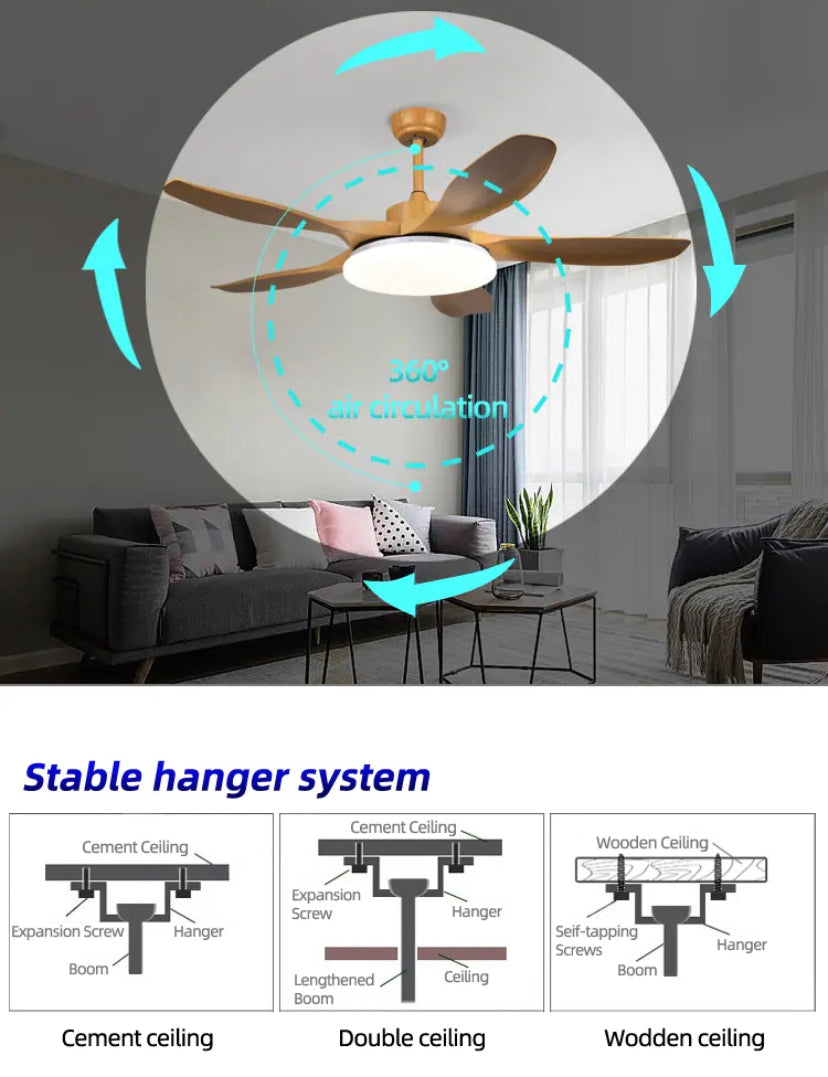 Modern Nordic Ventilation Fans 5 Solid Wood Blades Ceiling Light Retro Household Fan Lights