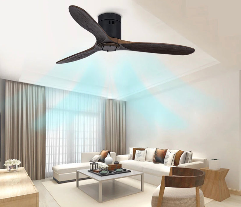 Modern Ventilation Fans Household Bedroom, Living Room, Dining Room Solid Wood Blades Remote Control Led Ceiling Fan Light