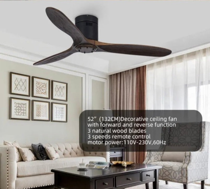 Modern Ventilation Fans Household Bedroom, Living Room, Dining Room Solid Wood Blades Remote Control Led Ceiling Fan Light