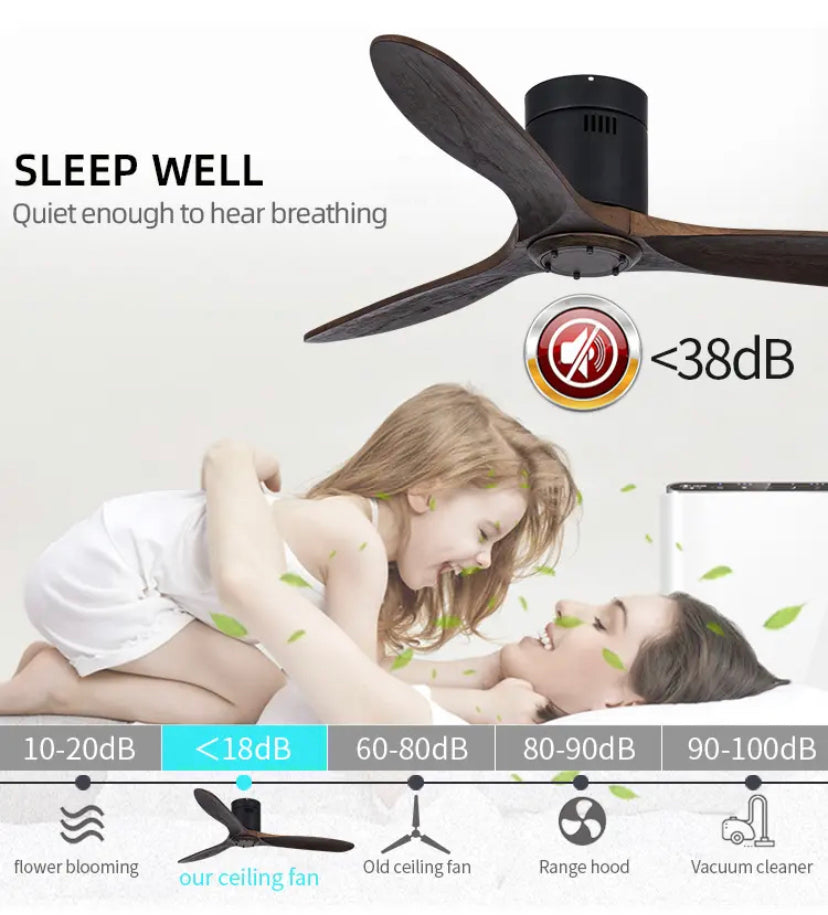 Modern Ventilation Fans Household Bedroom, Living Room, Dining Room Solid Wood Blades Remote Control Led Ceiling Fan Light