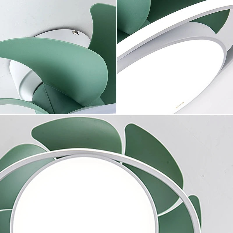 Modern Nordic Ventilation Fans Home, Hotel Living Room, Bedroom Green White Led Ceiling Fan Light