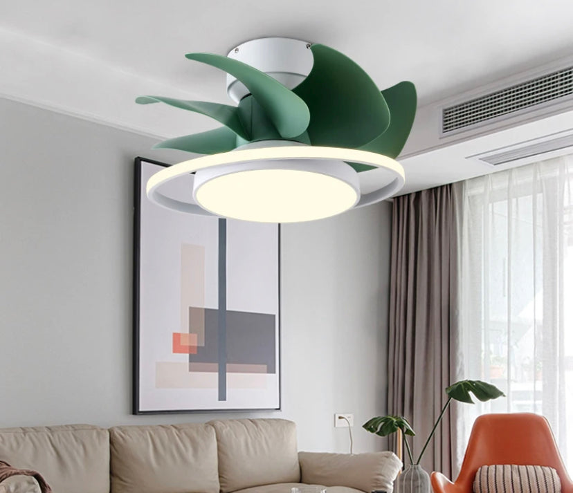 Modern Nordic Ventilation Fans Home, Hotel Living Room, Bedroom Green White Led Ceiling Fan Light