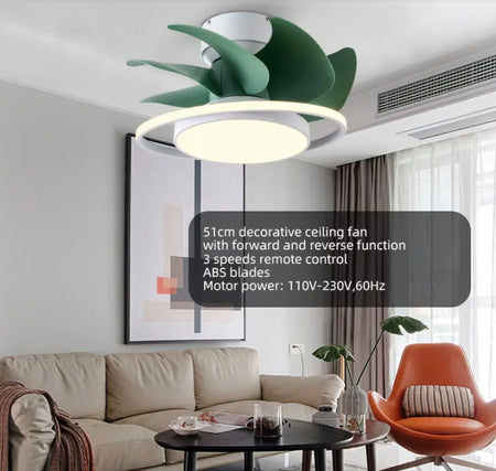 Modern Nordic Ventilation Fans Home, Hotel Living Room, Bedroom Green White Led Ceiling Fan Light