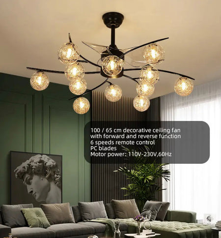 Modern Design Ventilation Fans Northern Europe 12 Heads Led Ceiling Fans Dining Room, Living Room Ceiling Fan Light