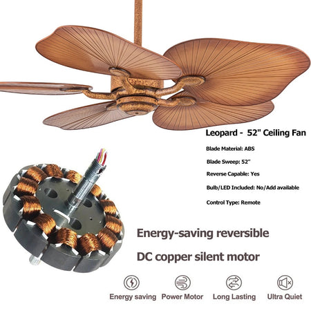 Vintage Ventilation Fans 52 Inch Palm Leaf American Style Home, Hotel Ceiling Fan Light