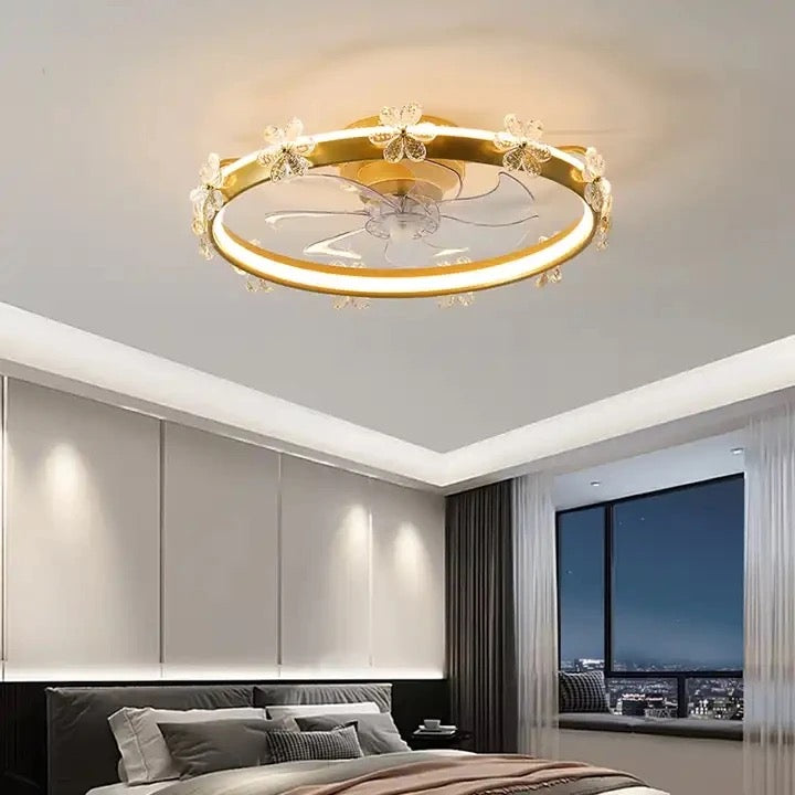 Modern Ventilation Fans Smart Rotating Ceiling Fan Home Bedroom, Kitcken Crystal Ceiling Fan Light 