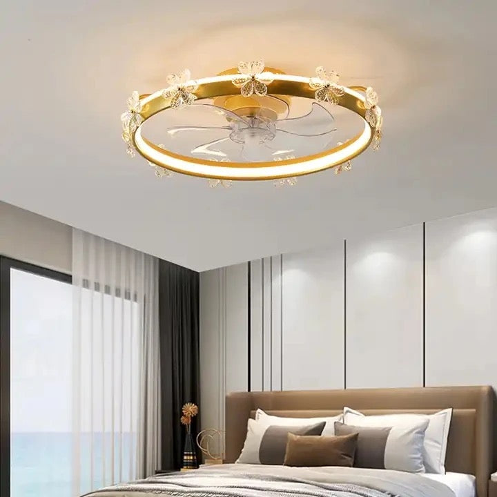 Modern Ventilation Fans Smart Rotating Ceiling Fan Home Bedroom, Kitcken Crystal Ceiling Fan Light 