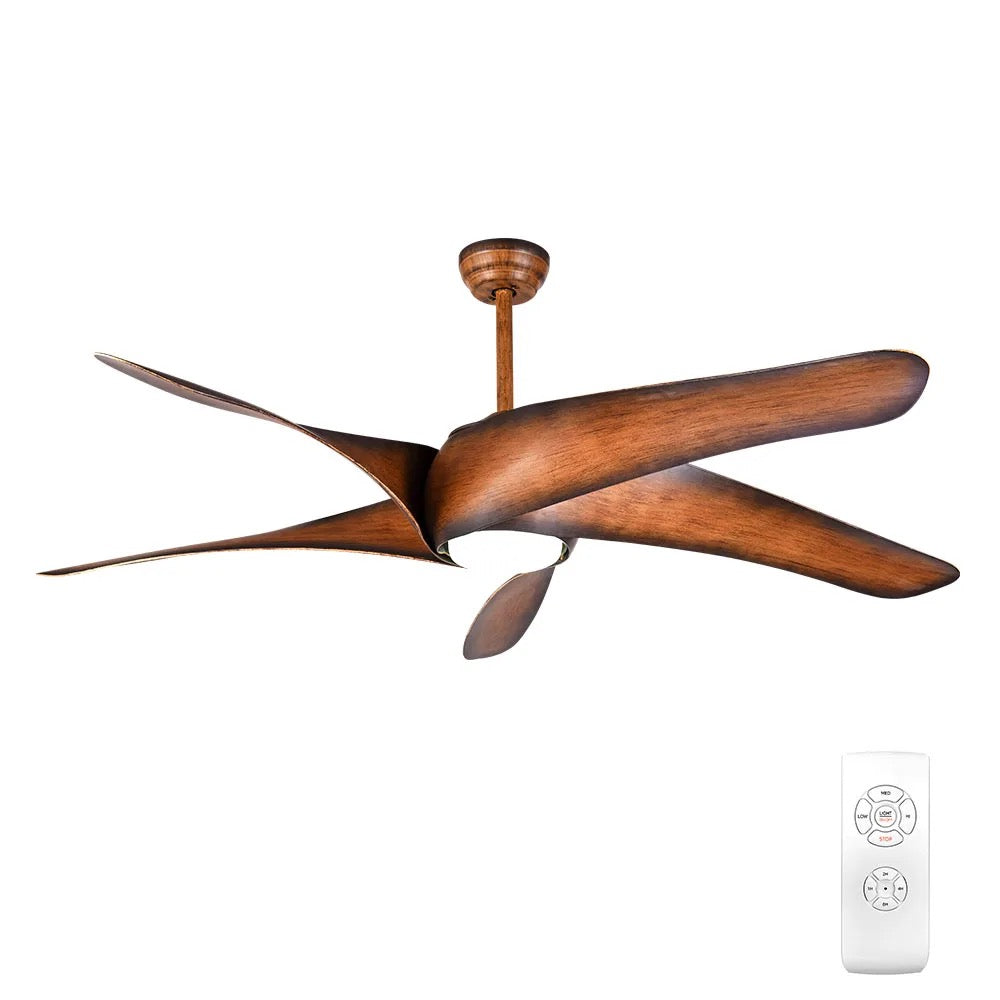 Modern Ventilation Fans Natural Wood Grain Living Room Ceiling Fan LED Remote Control Fan Lights