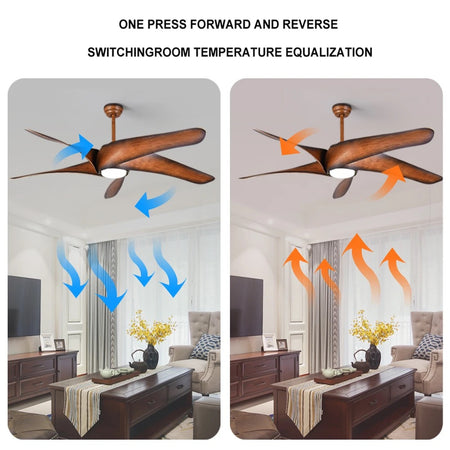 Modern Ventilation Fans Natural Wood Grain Living Room Ceiling Fan LED Remote Control Fan Lights