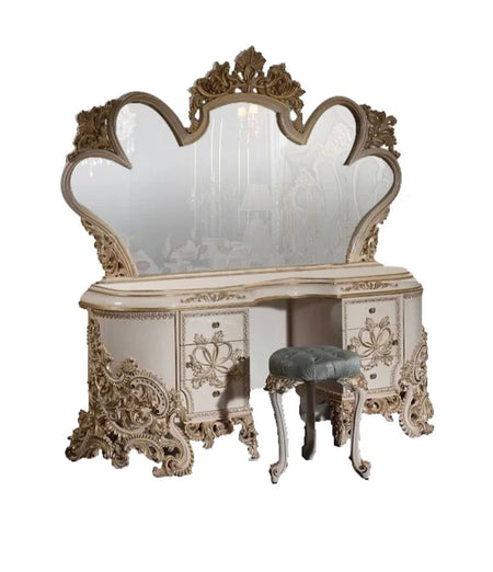 Dressing Table Hand Carved Mirror and Drawers Luxury Baroque Furniture Wood Vanity Set