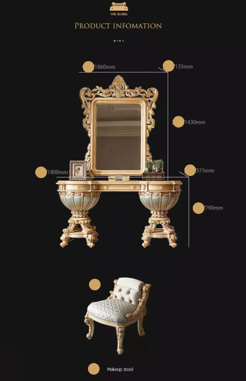 Baroque Italian Bedroom Furniture Sets Princess Style Dresser Set