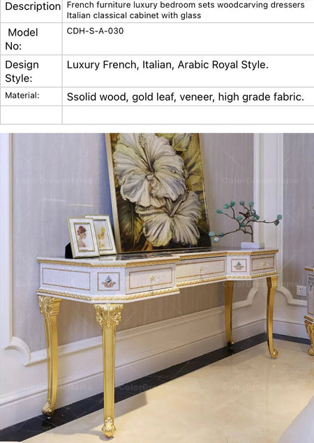 Baroque Style Furniture Cabinets French Luxury Bedroom Sets Wood With Glass Dresser