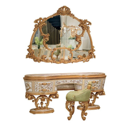 Luxury Baroque Italian French Arabic Royal Style Furniture Bedroom Heavy Carved Dresser Set Schminktisch