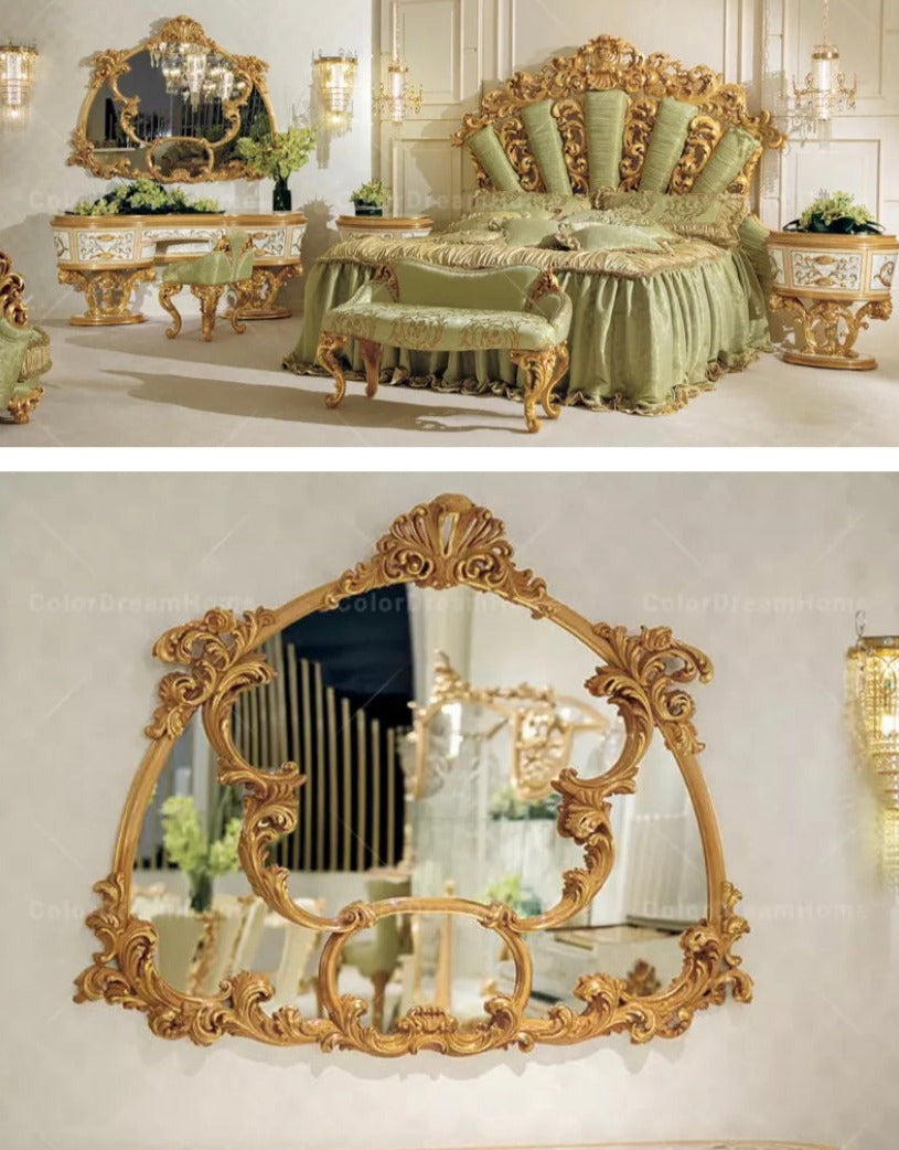 Luxury Baroque Italian French Arabic Royal Style Furniture Bedroom Heavy Carved Dresser Set Schminktisch