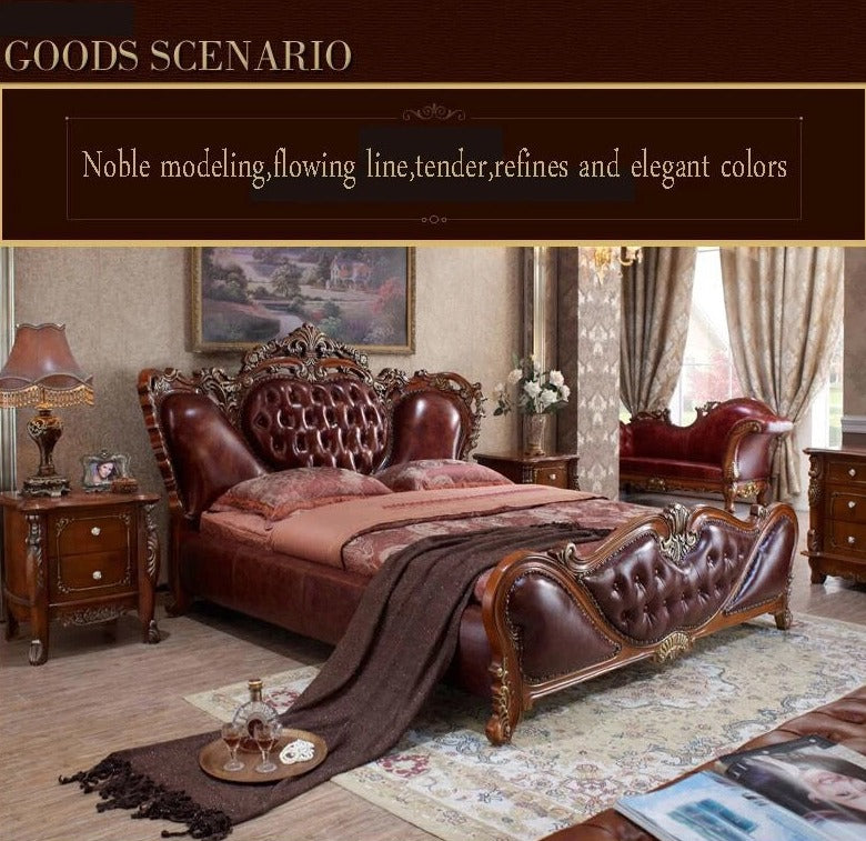 Double Bed Modern European Solid Wood Fashion Carved French Baroque Bedroom Furniture