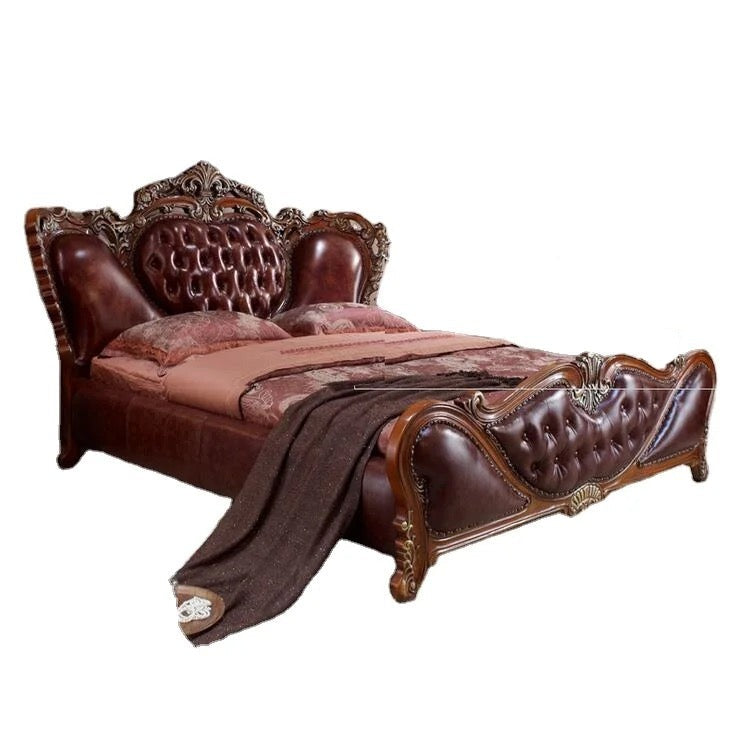 Double Bed Modern European Solid Wood Fashion Carved French Baroque Bedroom Furniture