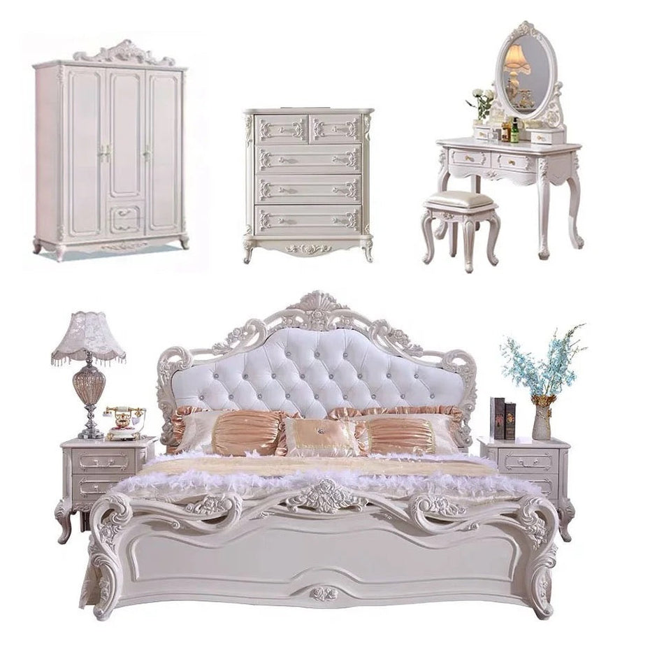 Bedroom Set White Solid Ash Wood French Antique Bedroom Furniture Design