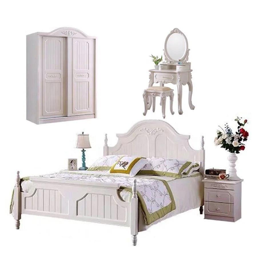 Bedroom Set White Solid Ash Wood French Antique Bedroom Furniture Design