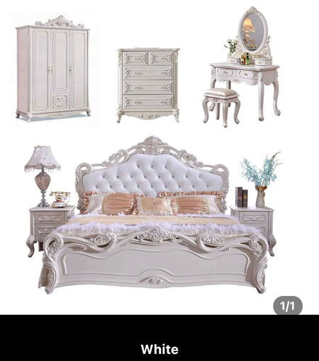 Bedroom Set White Solid Ash Wood French Antique Bedroom Furniture Design