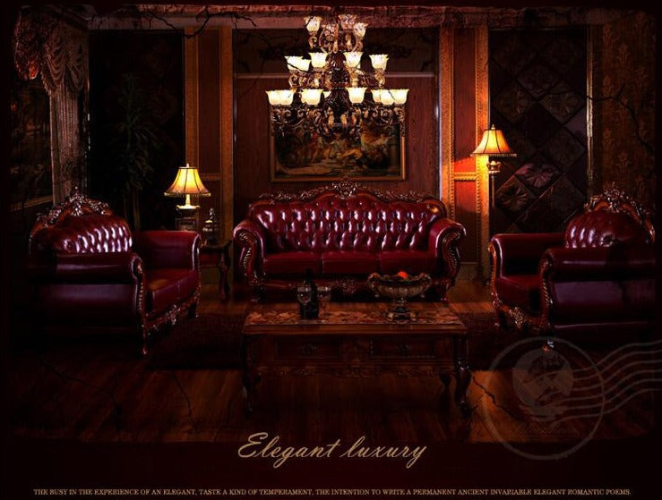 Exclusive High Quality European Antique Living Room Sofa Baroque Design Furniture Genuine Leather Set