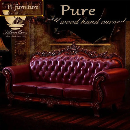 Exclusive High Quality European Antique Living Room Sofa Baroque Design Furniture Genuine Leather Set