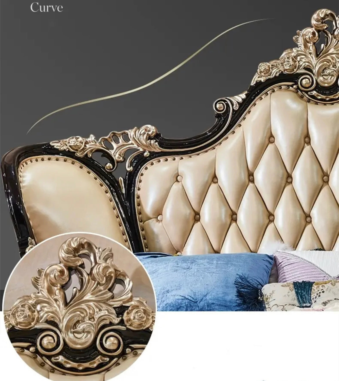 Bedroom Furniture Set Baroque Solid Wood Luxury Design Genuine Leather Beds