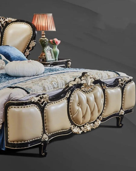 Bedroom Furniture Set Baroque Solid Wood Luxury Design Genuine Leather Beds