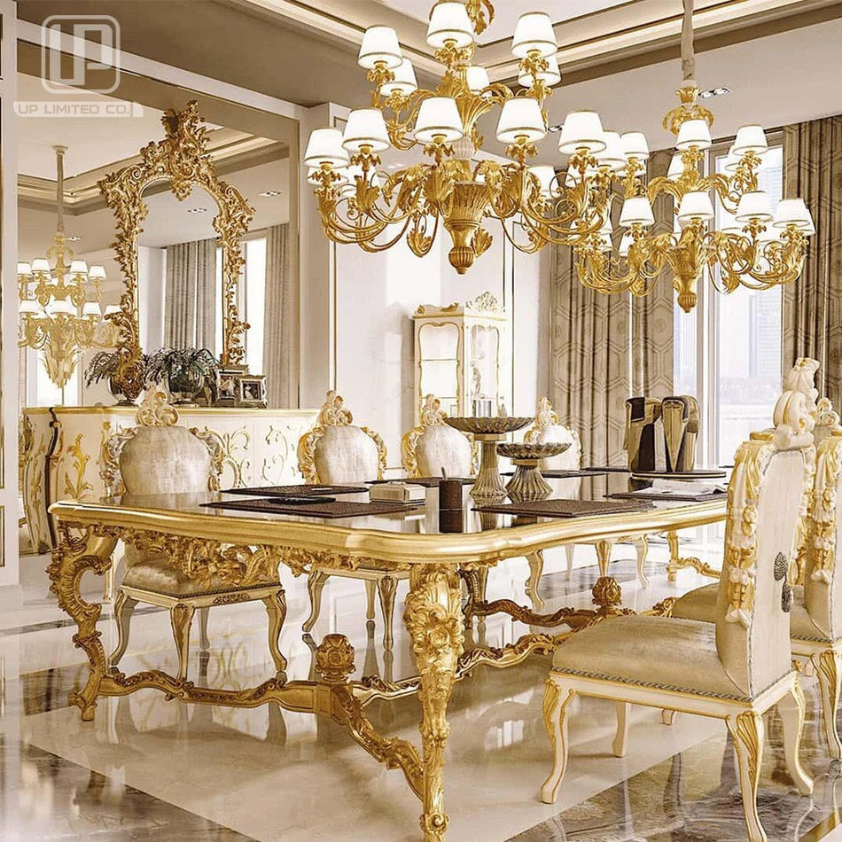 Dining Room Furniture Neoclassical Baroque  Luxury Solid Wood Hand Carved Large Dining Table Set