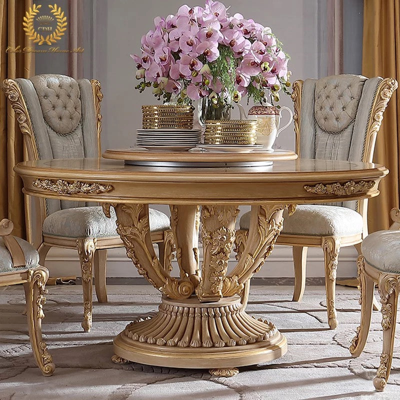 Round Dinning Table Baroque Design Antique European Luxury Furniture Esszimmer Set