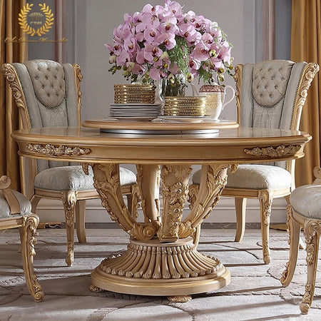 Round Dinning Table Baroque Design Antique European Luxury Furniture Esszimmer Set