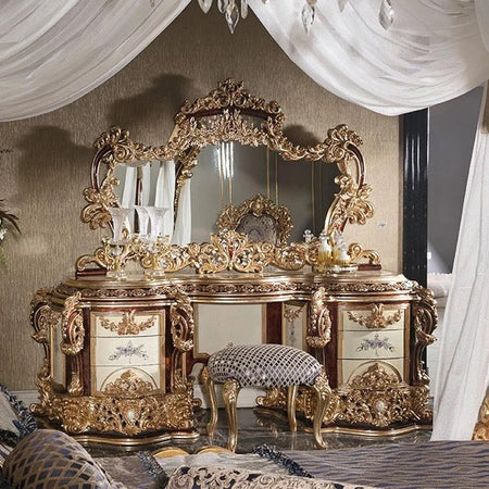 Bedroom Furniture Classic Antique Hand Made King Canopy Bed Set Luxury Design Wooden Furniture